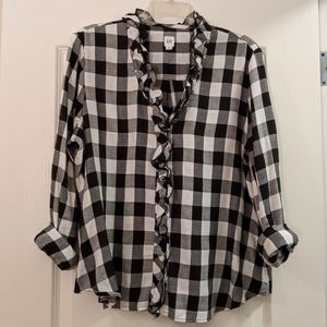 Gap Ruffle Front Buffalo Check Button Down